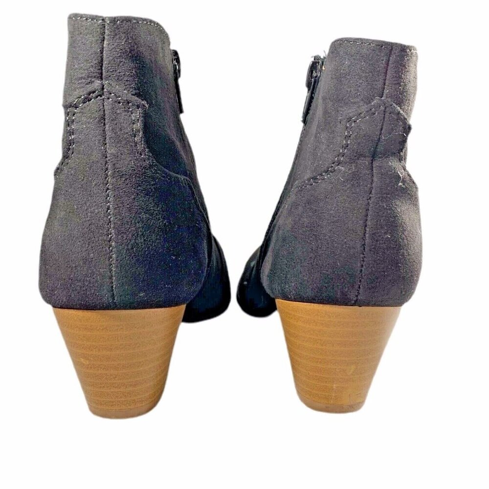 Embroidered Floral Suede Ankle Boots Stacked Wood Heel Side Zip Sz 6.5 Qupid - Picture 6 of 9